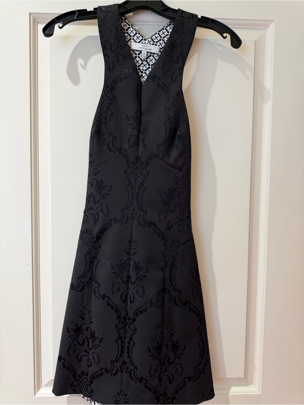 Robert Rodriguez Black Jacquard Fit-and-Flare Midi Dress